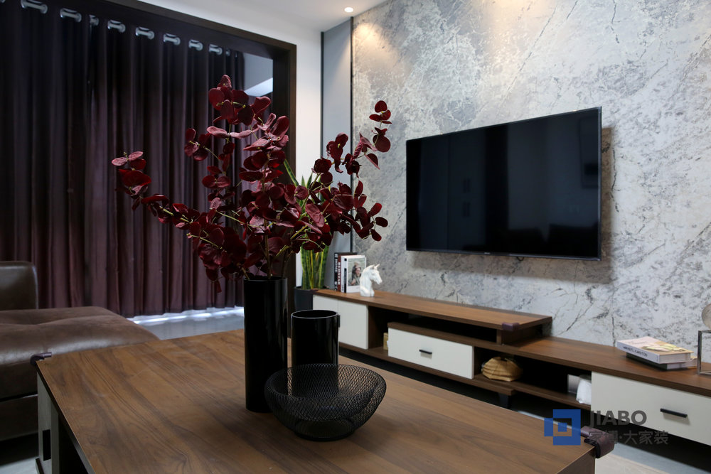 桂花城三室兩廳港式風格裝修效果圖 電視背景墻.jpg